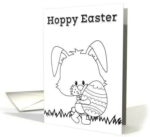Easter Coloring Card with a Bunny Holding a Big Decorated Egg card
