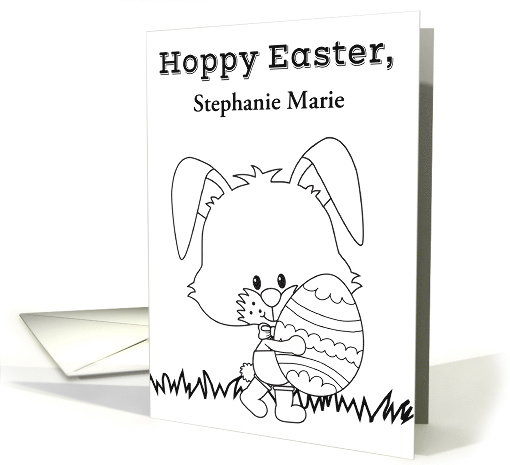 Easter Custom Name Fun Coloring Card for Any Child Bunny with Egg card