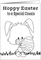 Easter To Cousin, fun coloring card, Bunny with a big decorated egg card