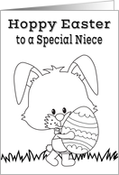 Easter to Niece, fun coloring card, Bunny with a big decorated egg card