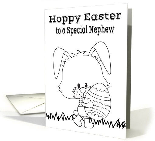 Easter to Nephew, fun coloring card, Bunny with a big... (1256220)