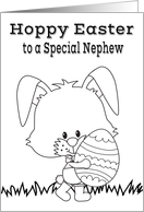 Easter to Nephew, fun coloring card, Bunny with a big decorated egg card