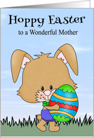 Easter To Mother, Bunny in the grass with a big decorated egg, blue card