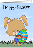 Hoppy Easter, general, Bunny in the grass with big decorated egg, blue card