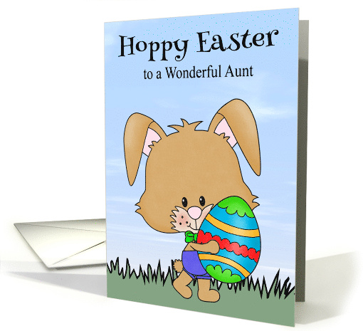 Easter to Aunt with an Adorable Bunny Holding a big Decorated Egg card