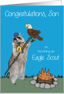 Congratulations to Son on Becoming Eagle Scout, Raccoon with Eagle card