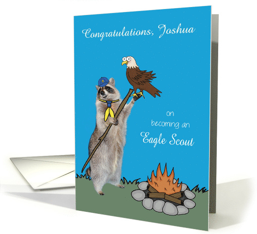 Congratulations, Becoming Eagle Scout, custom name, raccoon card