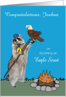Congratulations, Becoming Eagle Scout, custom name, raccoon card