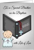 Congratulations, Baptism for Brother, baby boy, bible with red rosary card