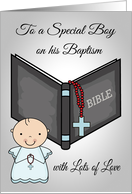 Congratulations, Baptism baby boy, general, bible with red rosary card