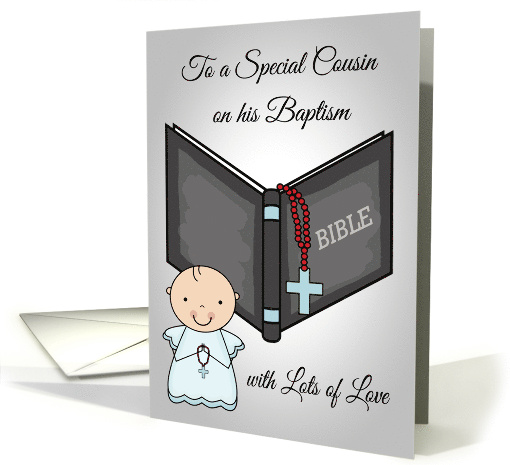 Congratulations, Baptism to Cousin, baby boy, bible with... (1261218)