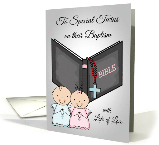 Congratulations on Baptism to Twin Boy and Girl Card with a Bible card