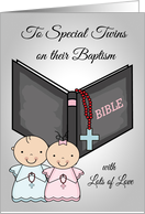 Congratulations on Baptism to Twin Boy and Girl Card with a Bible card