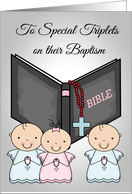 Congratulations, Baptism, Triplets, two boys and one girl, bible card