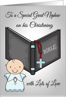 Congratulations on Christening to Great Nephew with a Baby and Bible card