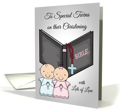 Congratulations on Christening to Twins Card with a Boy and Girl card