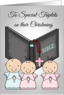 Congratulations on Christening to Triplets with One Boy and Two Girls card