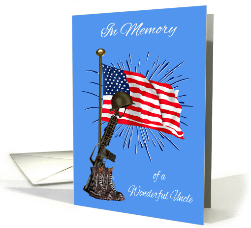 In Memory Of Uncle, remembrance, American flag with fireworks card