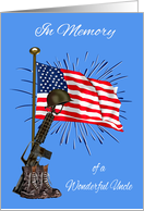 In Memory Of Uncle, remembrance, American flag with fireworks card