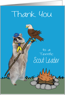 Thank You Scout Leader with a Raccoon Wearing a Cap Holding an Eagle card