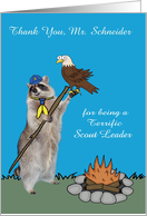 Thank You to Scout Leader Custom Name with a Raccoon and an Eagle card