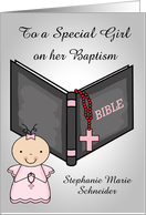 Congratulations on Baptism to Baby Girl Custom Name with a Bible card