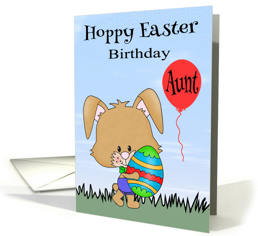 Birthday On Easter to Aunt, Bunny in grass with big decorated egg card