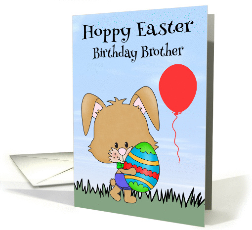 Birthday On Easter to Brother, Bunny in grass with big... (1265396)