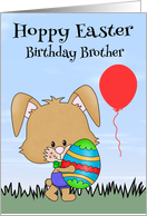 Birthday On Easter to Brother, Bunny in grass with big decorated egg card