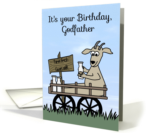 Birthday to Godfather, humor, Goat in a cart selling goat's milk card