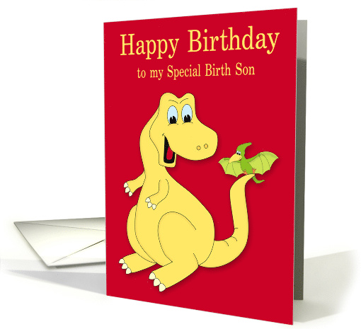 Birthday to Birth Son, dinosaurs, Tyrannosaurus rex, pterodactyl card