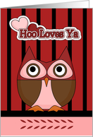 Valentine’s Day, General, Hoo Loves You Owl on Stripes, hearts card