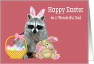 Easter to Dad Raccoon Wearing Bunny Ears Holding a Stuffed Bunny card