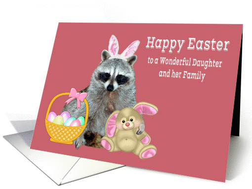 Easter To Daughter And Family, Raccoon with bunny ears with bunny card