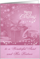 Christmas to Aunt and Partner, Presents, Bows, Ornaments, presents card