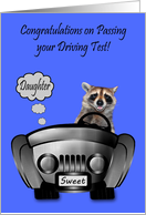 Congratulations to Daughter on Passing Driving Test, Raccoon driving card