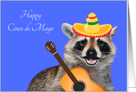 Cinco de Mayo with a Raccoon Wearing a Mustache and Sombrero card