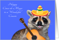 Cinco de Mayo To Cousin, raccoon with a mustache wearing a sombrero card