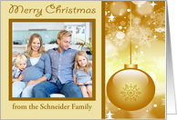 Christmas, custom name photo card, Ornament with snowflakes card