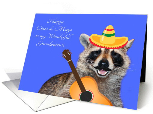 Cinco de Mayo To Grandparents, raccoon with a mustache, sombrero card