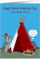 Native American Day from both of us, humor, Raccoons with a teepee card