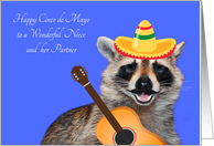 Cinco de Mayo To Niece And Partner, raccoon with a mustache, sombrero card