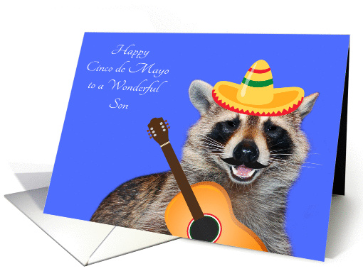 Cinco de Mayo To Son, raccoon with a mustache wearing a sombrero card