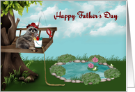 Father’s Day, general, Raccoon fishing from a tree with bucket of fish card