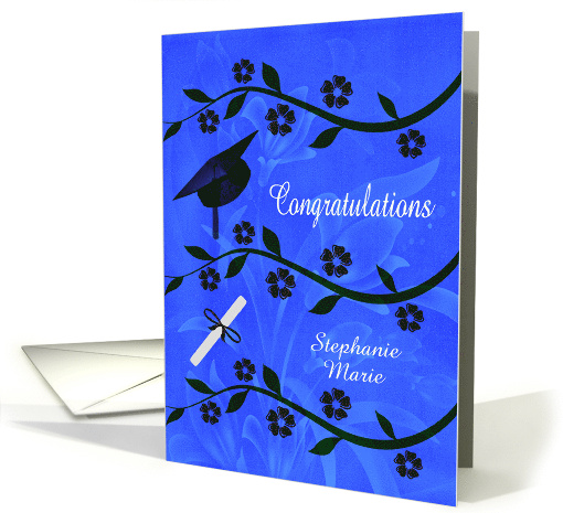 Congratulations on Graduation Custom Name with Flowers and a Cap card