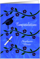 Congratulations on Graduation Custom Name with Flowers and a Cap card