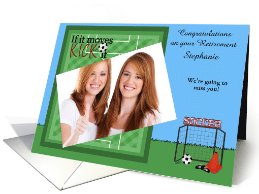 Congratulations, Retirement from Soccer Team, custom name photo card