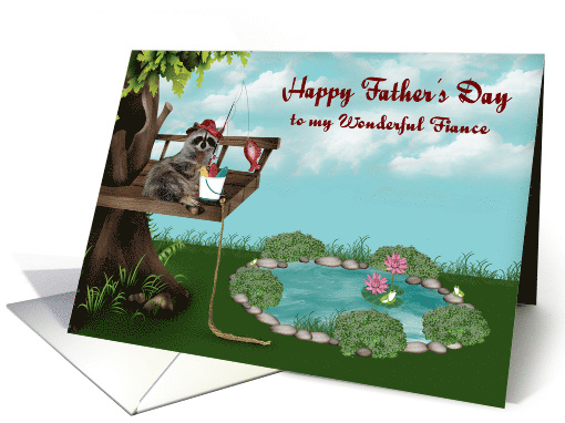 Father's Day to Fiance with a Raccoon Fishing from a Tree card