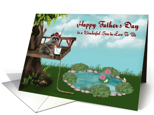 Father's Day to Father-in-Law To Be, Raccoon fishing from a tree card