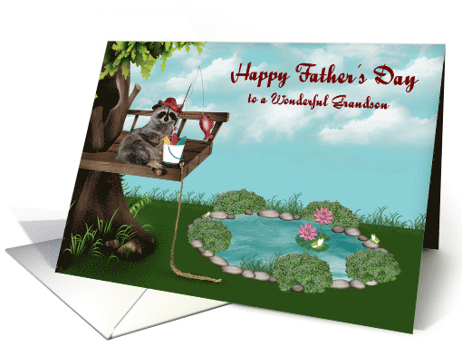 Father's Day to Grandson with a Raccoon Fishing in a Pond... (1289392)